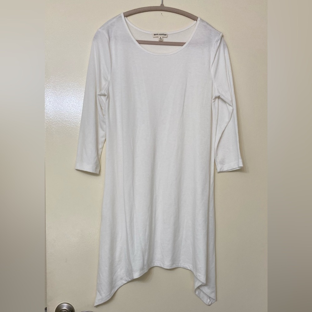 Zenana Outfitters White Asymmetric Hem 3/4 Sleeve Dress